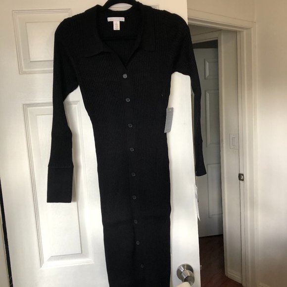 LONDON TIMES Long Sleeve Collared Button Front Dress Black Large - Picture 4 of 9